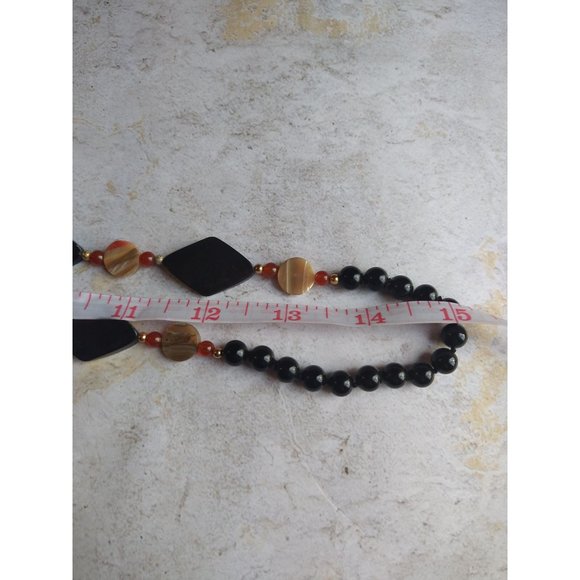 Vintage Black and Orange Bead Necklace Estate Jewelry - Picture 3 of 4